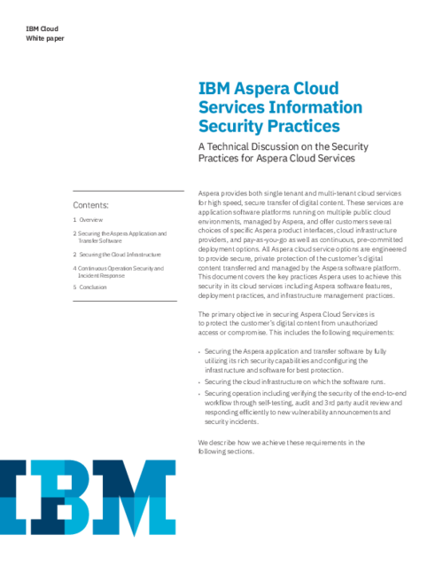 IBM Aspera Cloud Services Information Security Practices
