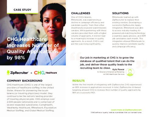 CHG Healthcare increases number of quality applications by 98%