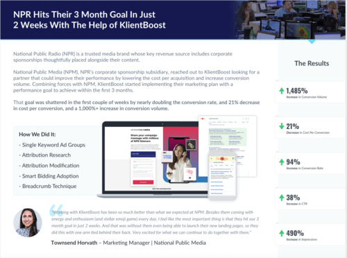 NPR - KlientBoost Case Study