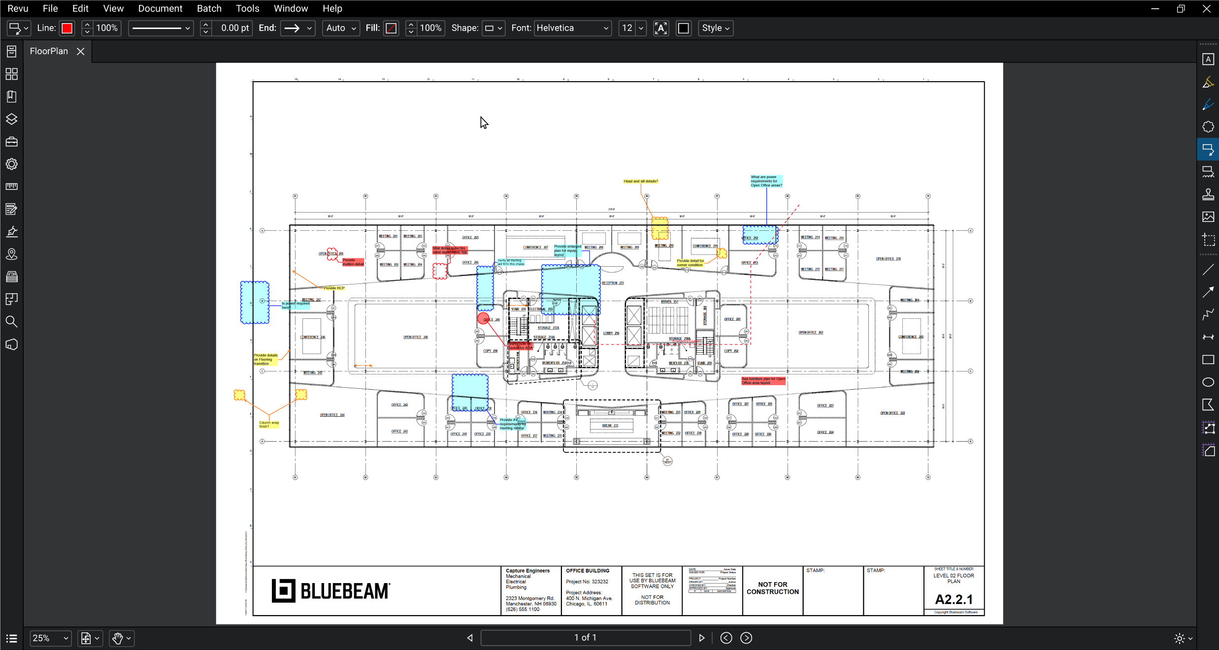 Screenshot of Bluebeam's drawing management software