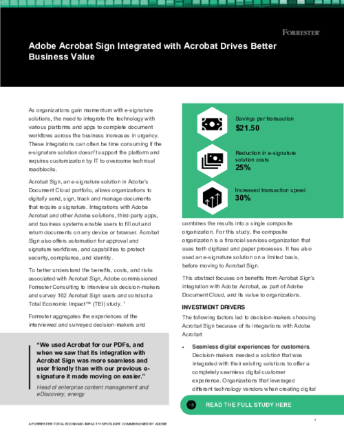Forrester TEI Spotlight: Adobe Acrobat Sign Integrated with Acrobat Drives Better Business Value