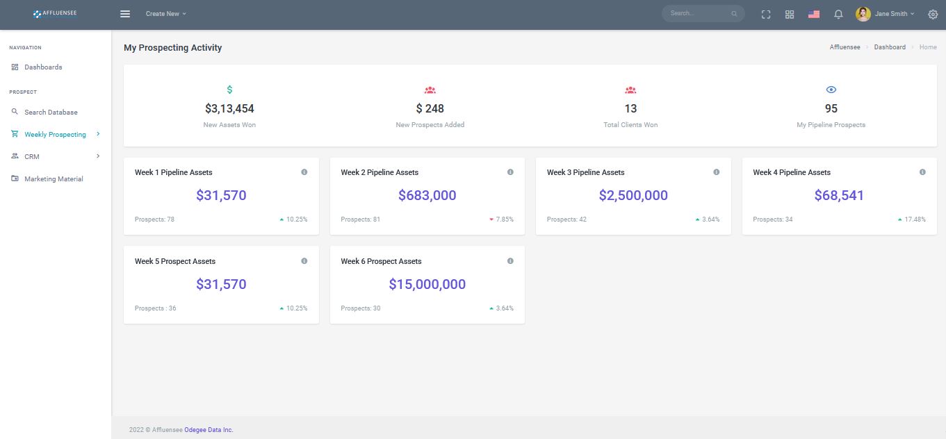 Affluensee Wealth Advisor Lead Platform screenshot