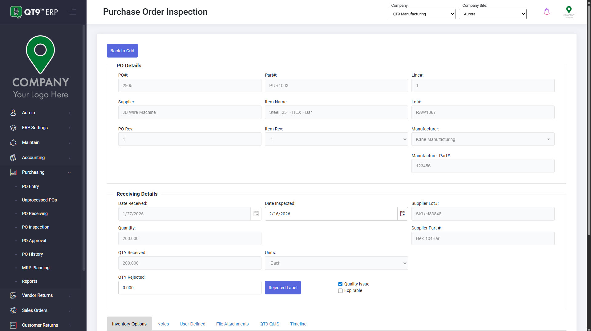 QT9 ERP screenshot
