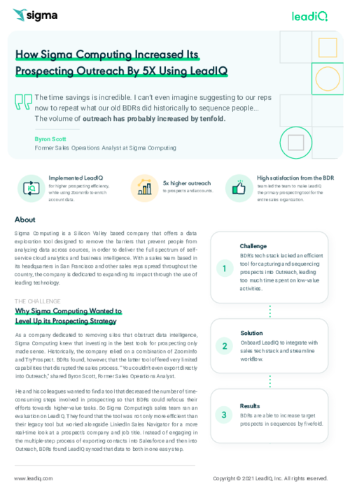How Sigma Computing Increased It's Prospecting Outreach 5x Using LeadIQ