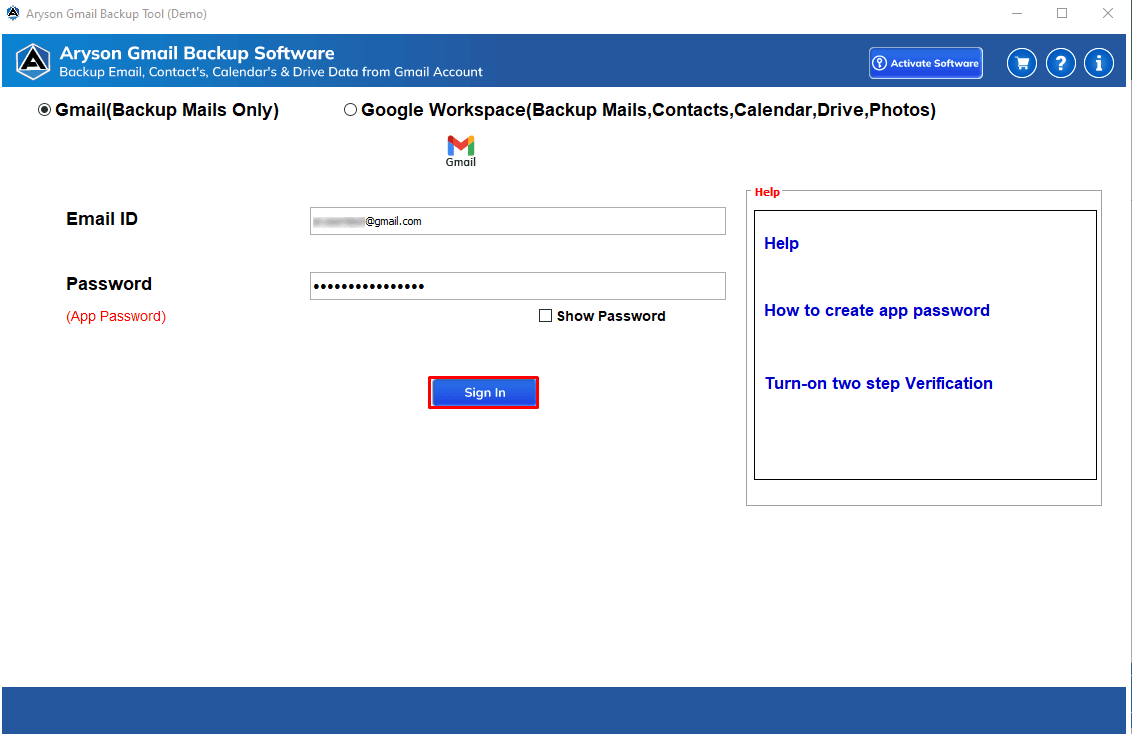 Gmail Backup Tool screenshot