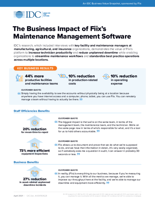 The Business Impact of Fiix - IDC Report