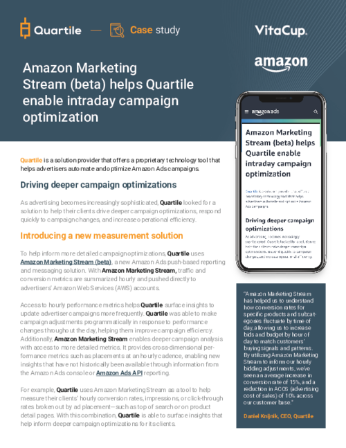 Case Study: Amazon Marketing Stream (beta) helps Quartile enable intraday campaign optimization