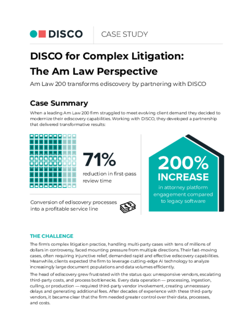 DISCO for Complex Litigation: The Am Law Perspective