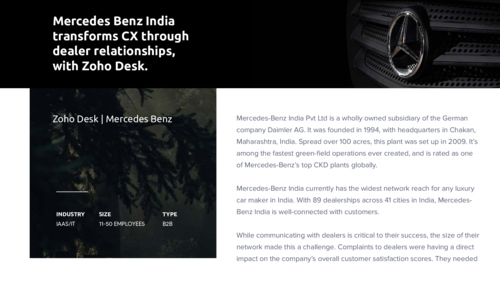 Mercedes Benz India transforms dealer relationships with Zoho Desk.