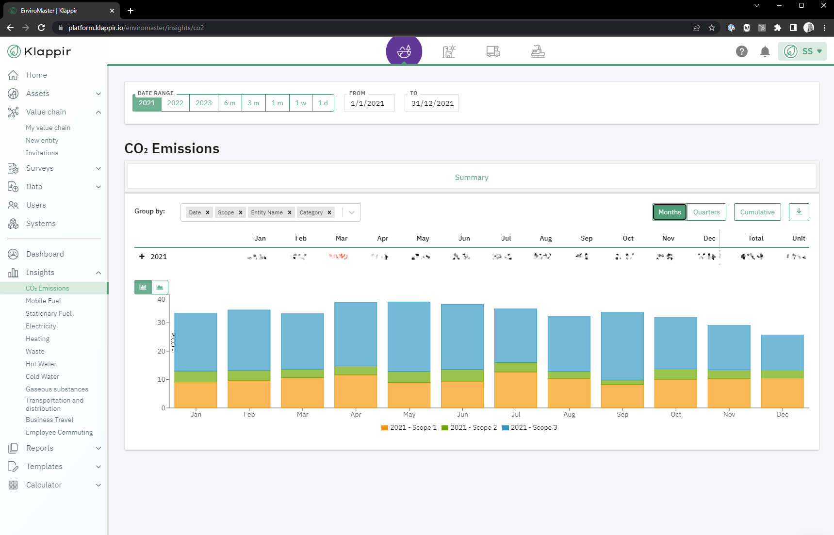 Klappir Sustainability Platform screenshot