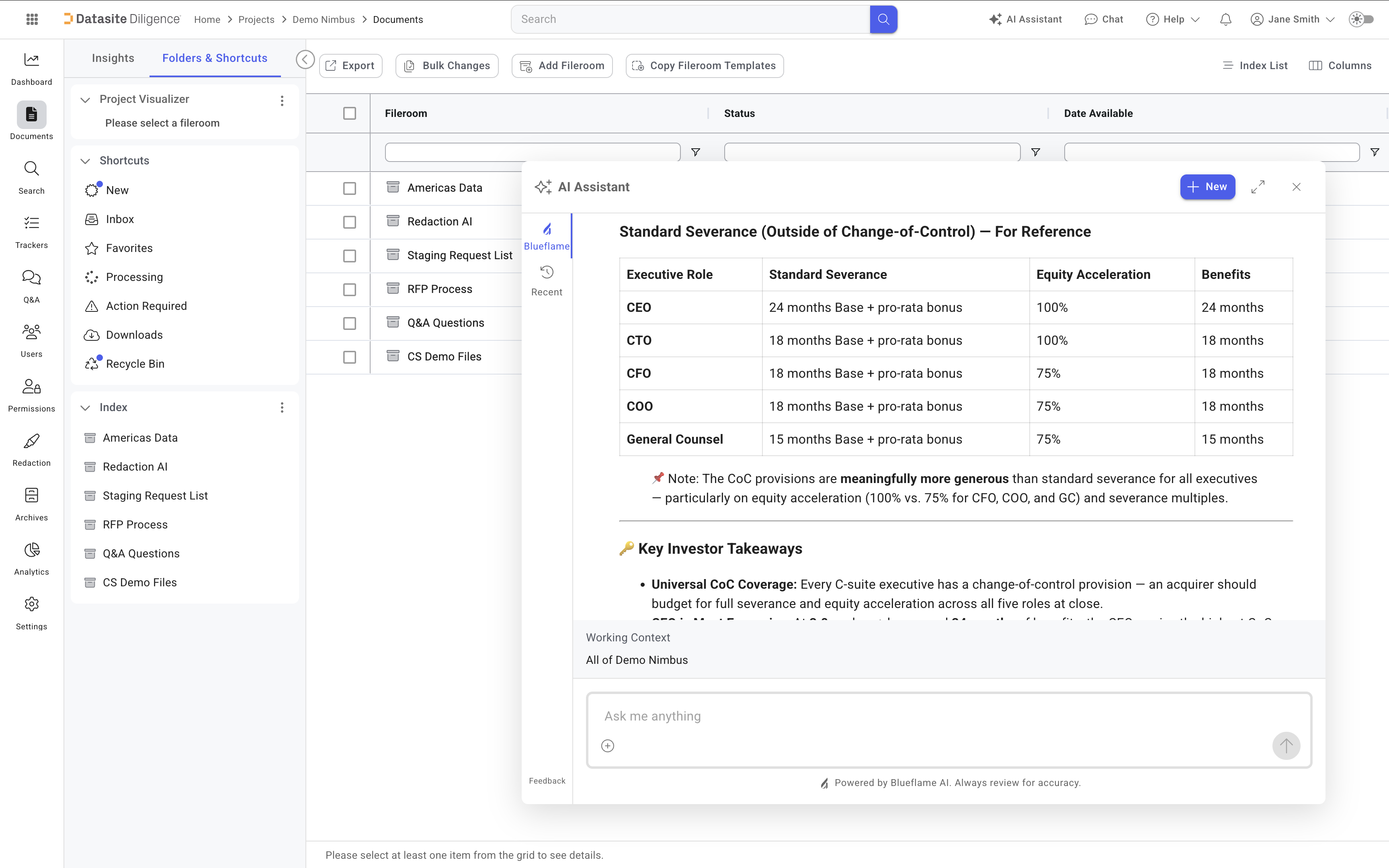 Datasite Diligence screenshot