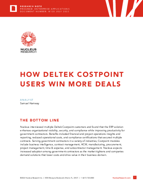 Nucleus Research: Deltek Costpoint Users Win More Deals