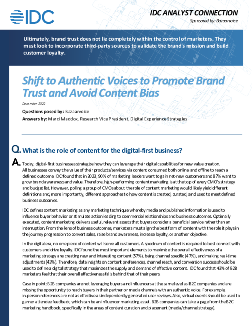 IDC Report: Shift to Authentic Voices to Promote Brand Trust and Avoid Content Bias