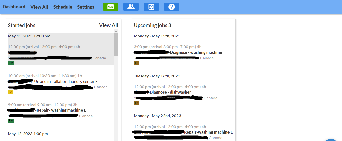 Field service software screenshot