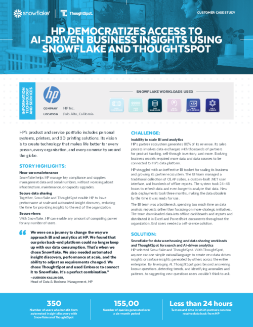 HP democratizes access to AI-driven business insights using Snowflake and ThoughtSpot