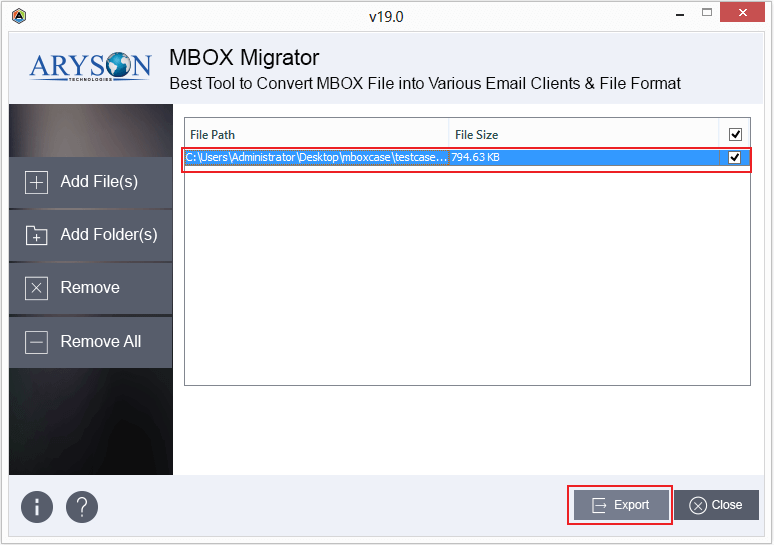Aryson MBOX Migrator screenshot