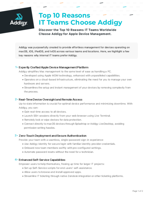 Top 10 Reasons IT Teams Choose Addigy