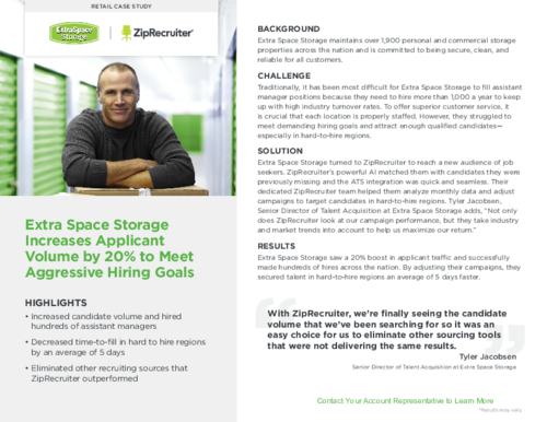 Extra Space Storage Increases Applicant Volume by 20% to Meet Aggressive Hiring Goals