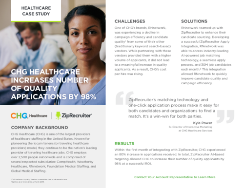 CHG Healthcare Increases Number of Quality Applications by 98%