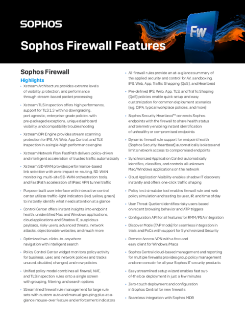 Sophos Firewall Feature List