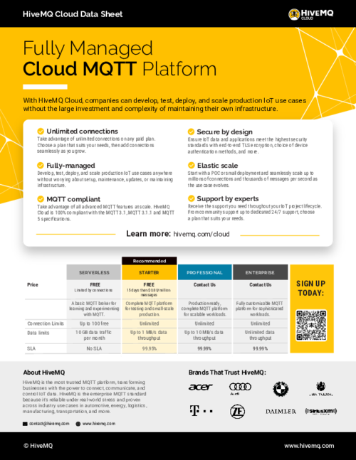 HiveMQ Cloud Fully Managed MQTT Platform | Datasheet