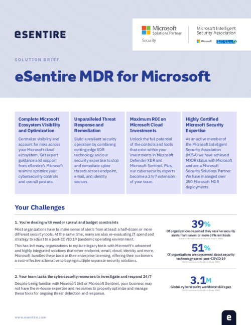 Learn how eSentire MDR for Microsoft can stop threats across your Microsoft ecosystem before they disrupt your business operations.