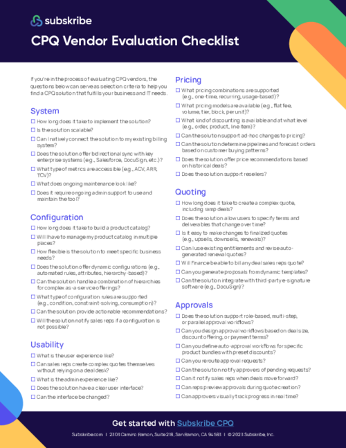 CPQ Vendor Evaluation Checklist