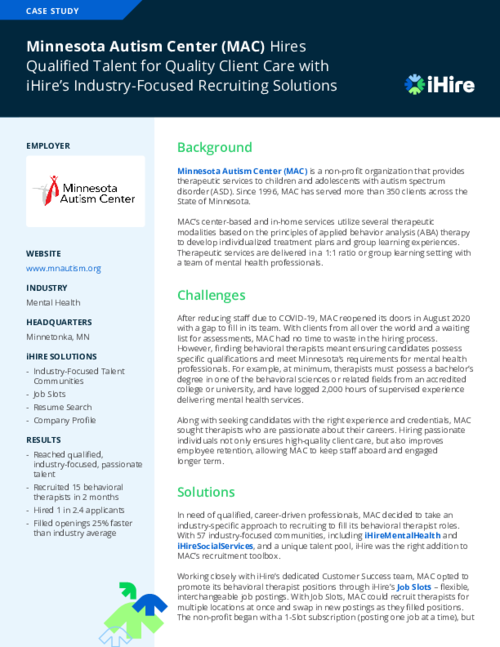 Case Study: Minnesota Autism Center Filled Roles 25% Faster