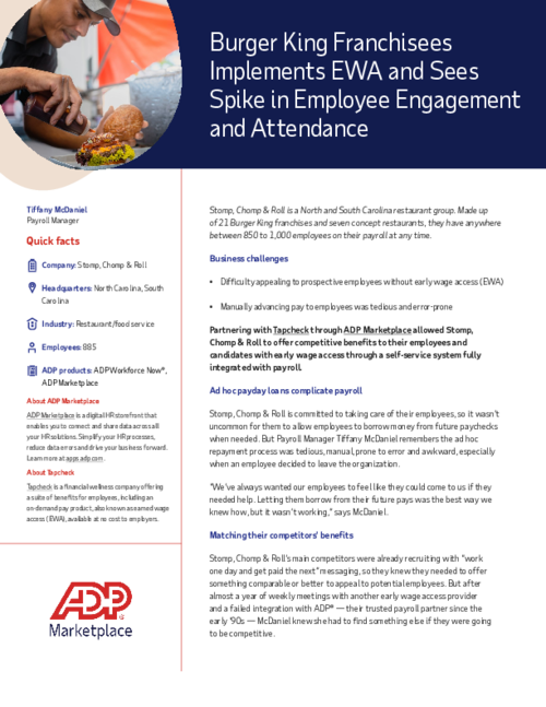 Burger King Franchisee Implements EWA and Sees Spike in Employee Engagement and Attendance