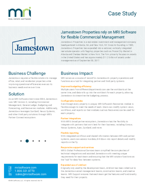 Jamestown Properties Rely on MRI Software for Flexible Commercial Management