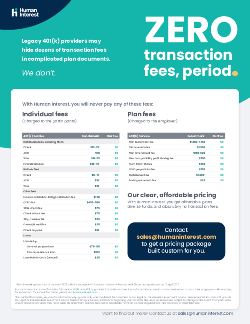Learn how Human Interest's pricing compares to industry benchmarks.