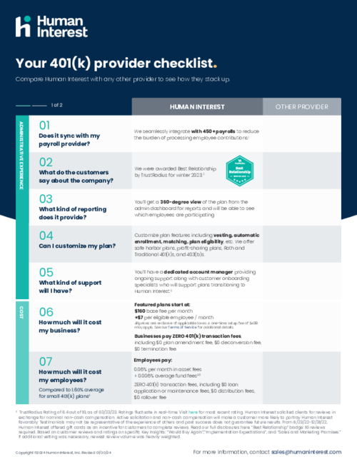 See how Human Interest stacks up against other providers.
