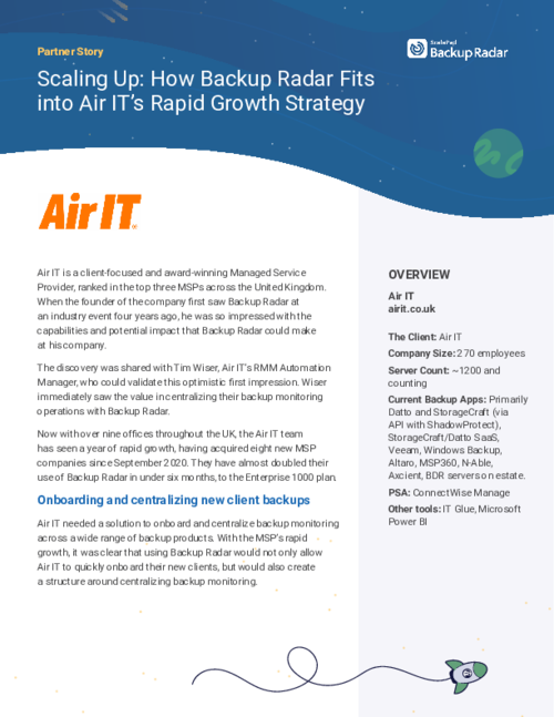 Scaling Up: How Backup Radar Fits into Air IT’s Rapid Growth Strategy
