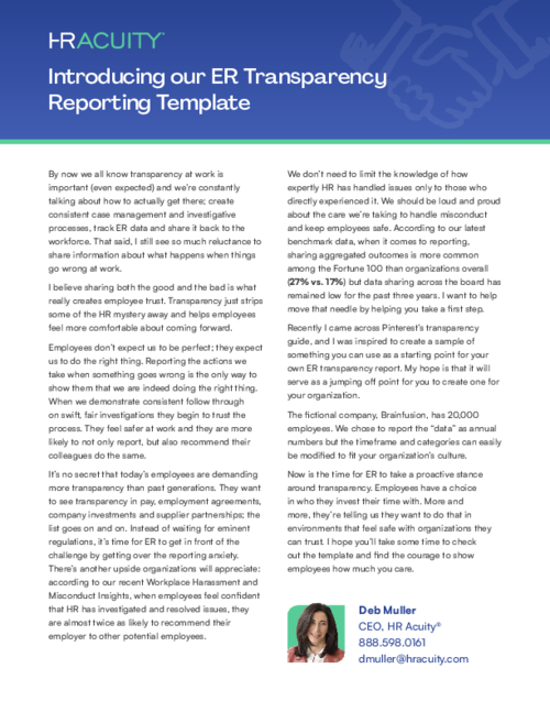 Employee Relations Transparency Report Template