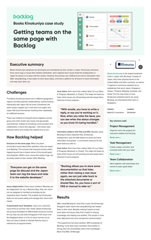 Books Kinokuniya Case Study - Getting teams on the same page