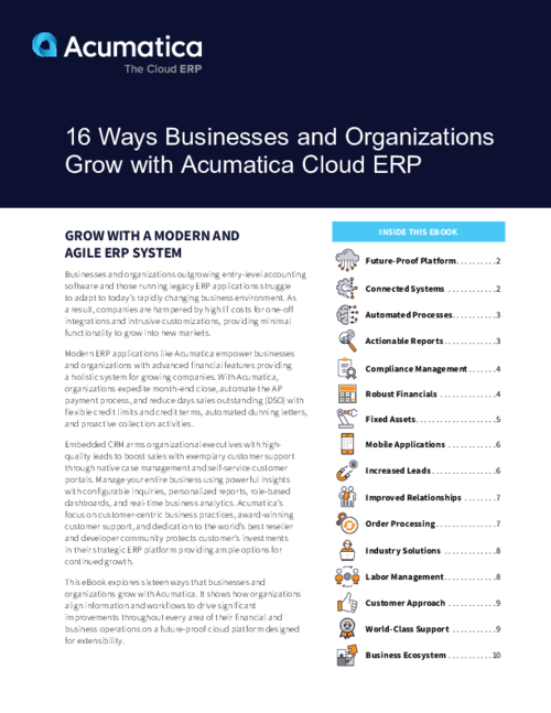 16 Ways Businesses and Organizations Grow with Acumatica Cloud ERP