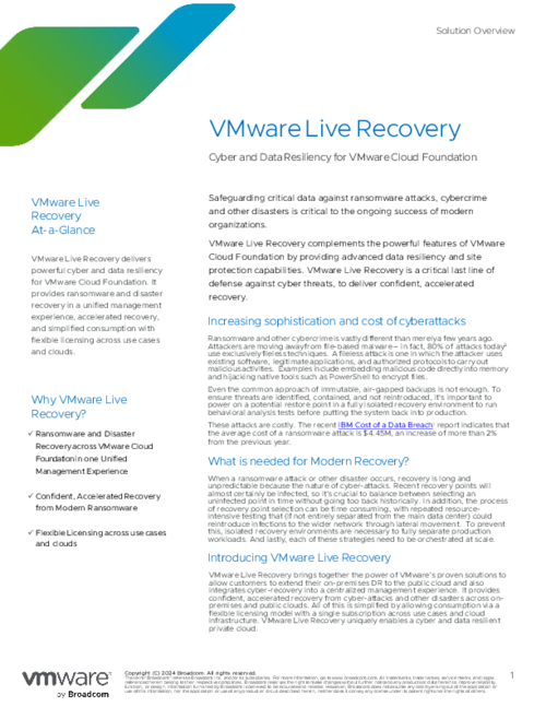 VMware Live Recovery - Solution Overview