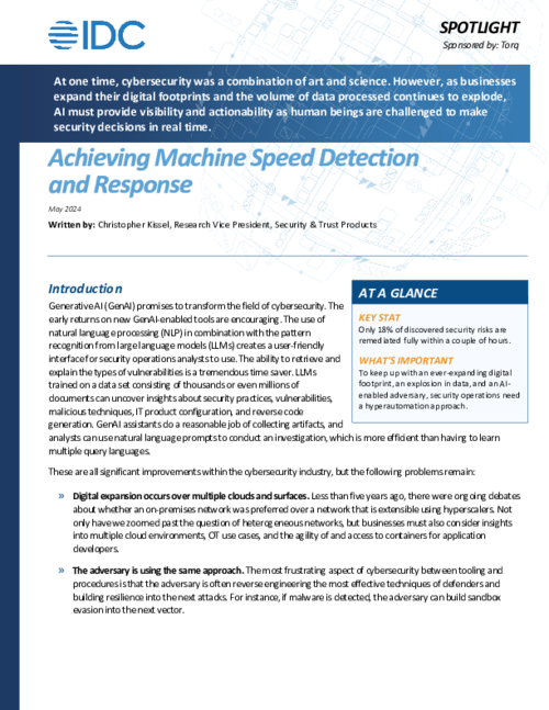 IDC Spotlight Report: Achieving Machine Speed Detection and Response with Torq HyperSOC™