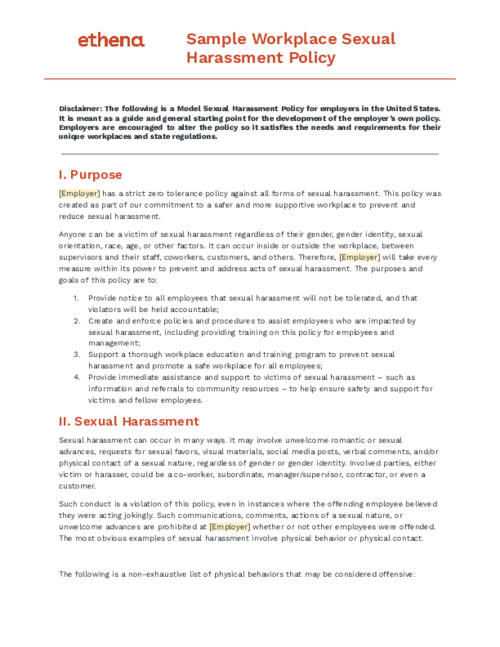 Sample Workplace Sexual Harassment Policy