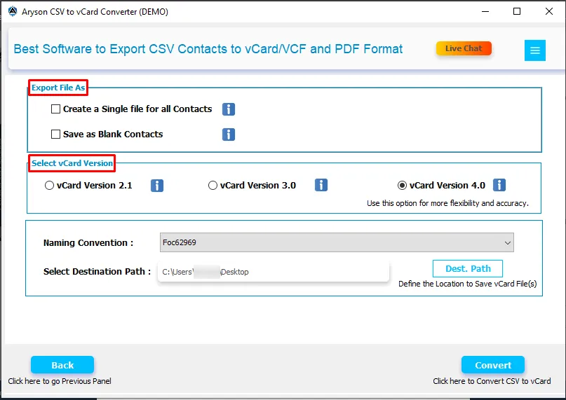 CSV to VCF Converter screenshot