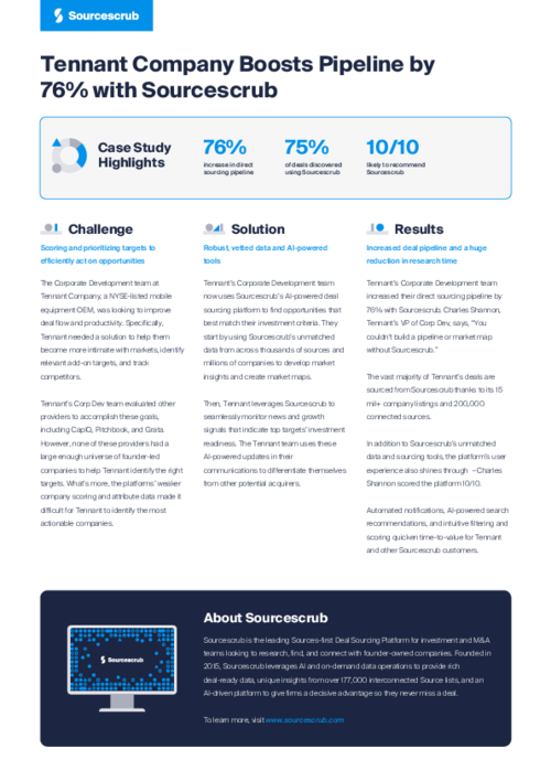 Tennant Company Boosts Pipeline by 76% with Sourcescrub