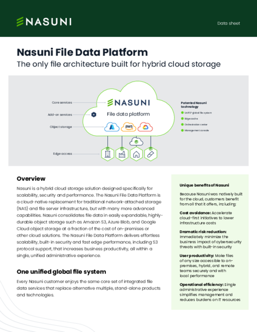 Nasuni File Data Platform: The only file architecture built for hybrid cloud storage