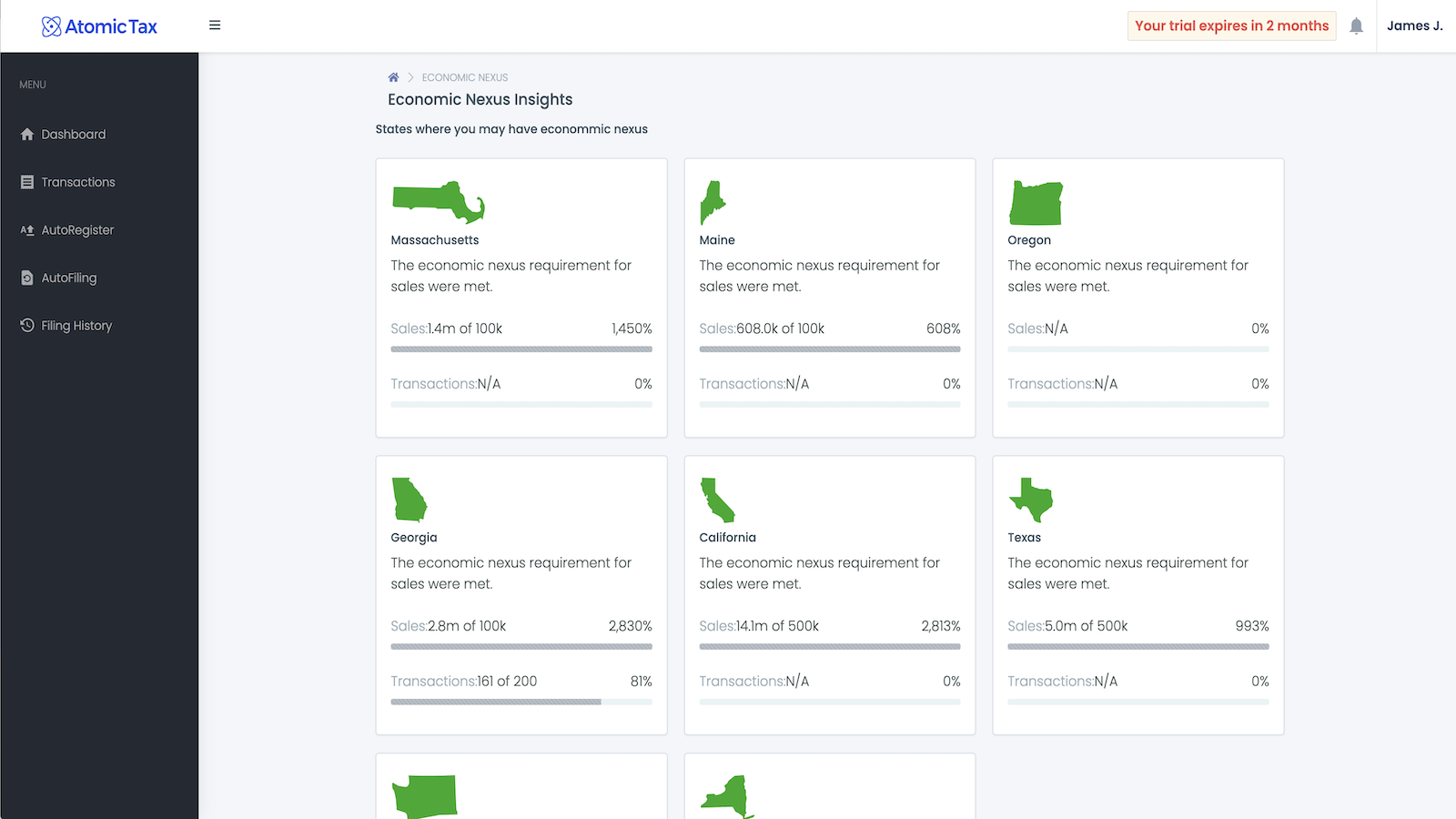Sales Tax Automation Platform - AtomicTax screenshot