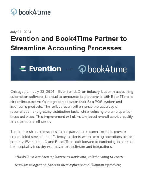 Press Release - Evention and Book4Time Partner to Streamline Accounting Processes