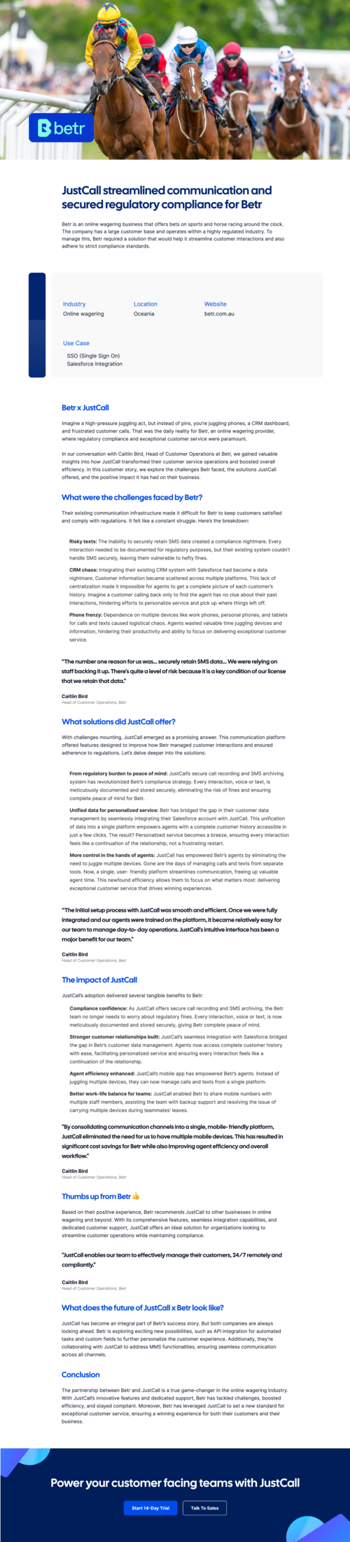 JustCall Streamlines Communication and Secures Compliance for Betr