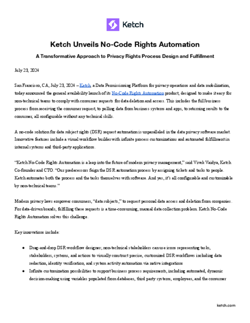 Ketch Releases No-Code Rights Automation July 23 2024
