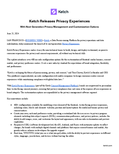 Ketch Releases Privacy Experiences June 25 2024