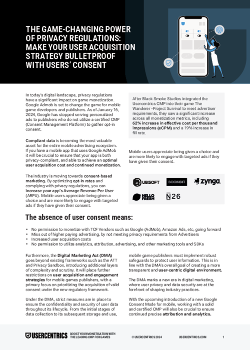 Usercentrics Gaming App onepager