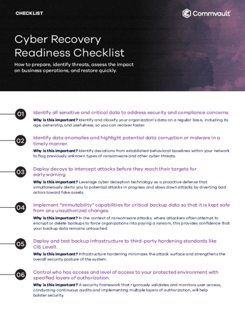 Cyber Recovery Readiness Checklist