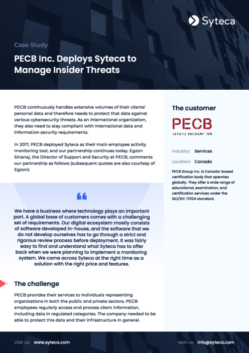 PECB Inc. Deploys Syteca to Manage Insider Threats